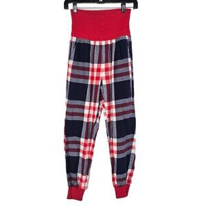 Aerie Plaid Flannel Pajama Pant Folding Waist Band Size XS Navy Blue Red White